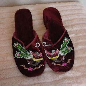 Size 5.5 Beaded Velvet Mini Wedge Shoes